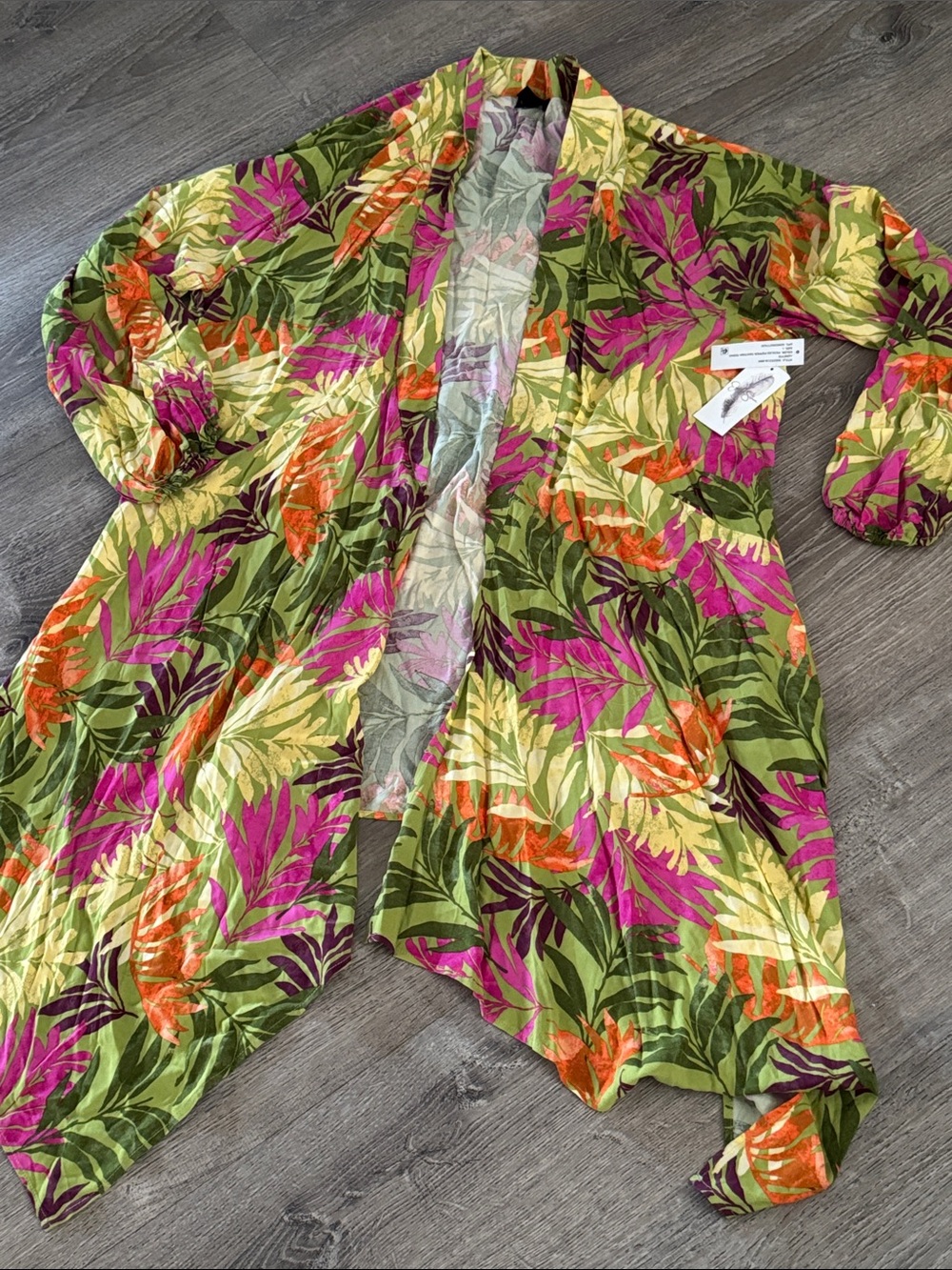 Jessica Simpson Floral Tropical Open-Front Kimono Jacket - Green/Magenta
